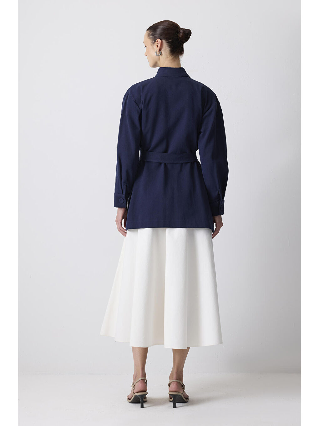 Lacivert Kuşaklı Gabardin Ceket-4