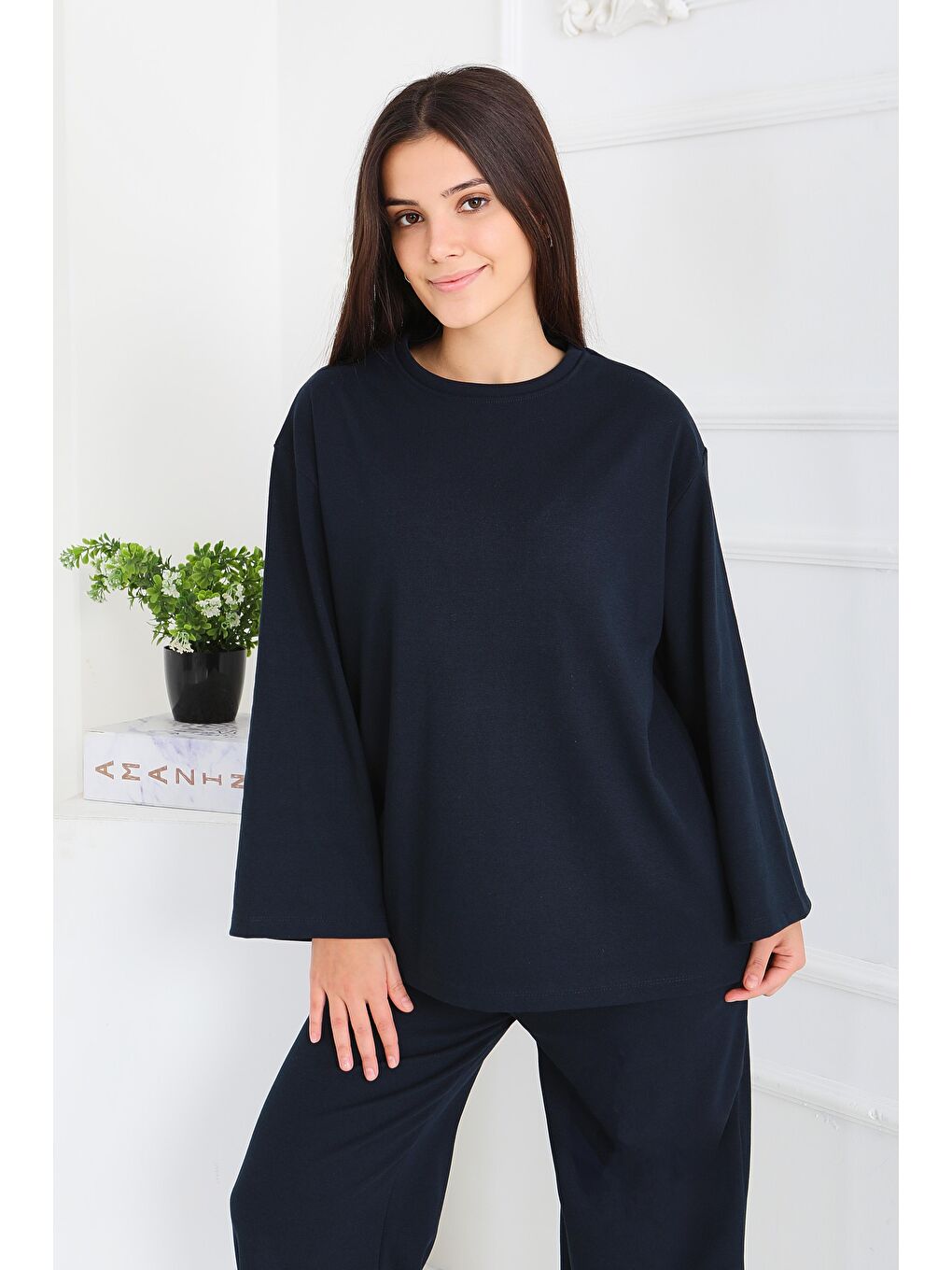 Geniş Paçalı İki İplik Eşofman Takımı Lacivert - 27717-LACIVERT