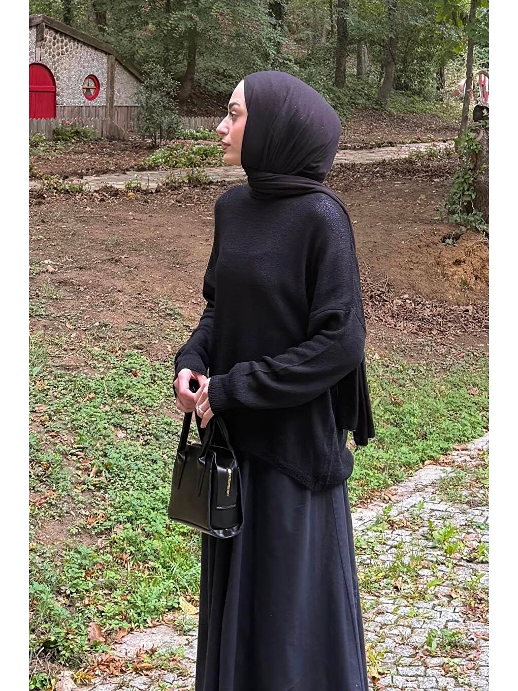 Kayık Yaka Triko Kazak Siyah-1