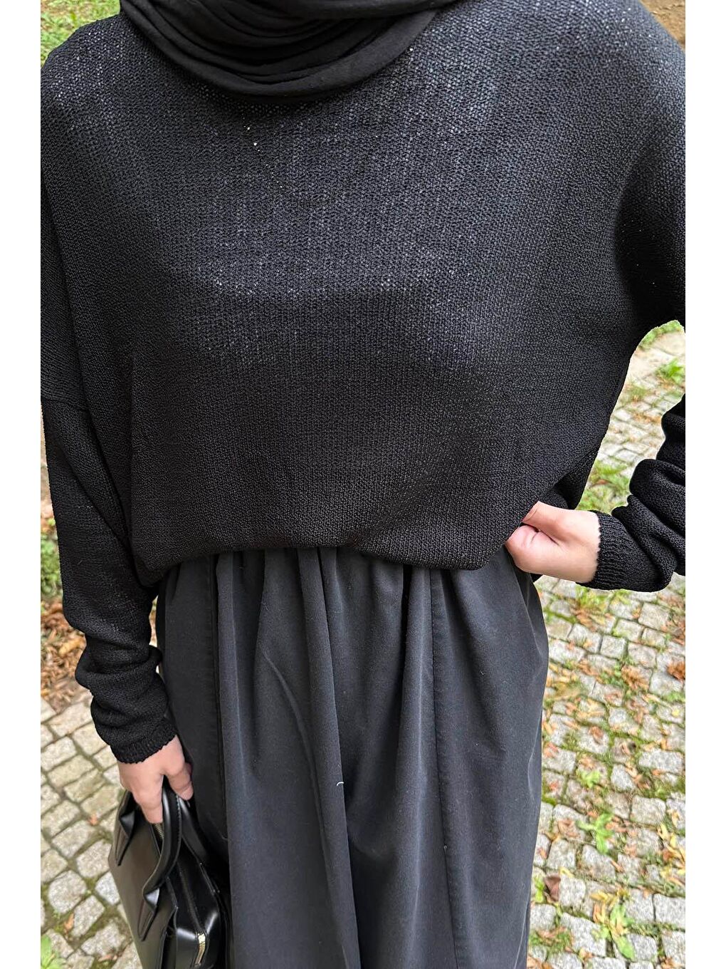 Kayık Yaka Triko Kazak Siyah-2