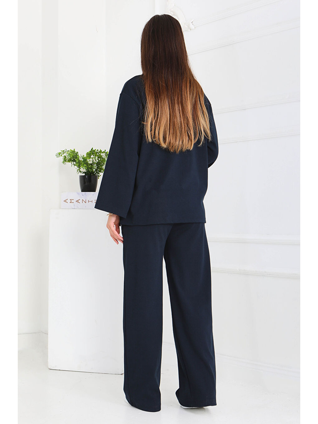 Geniş Paçalı İki İplik Eşofman Takımı Lacivert - 27717-LACIVERT-1