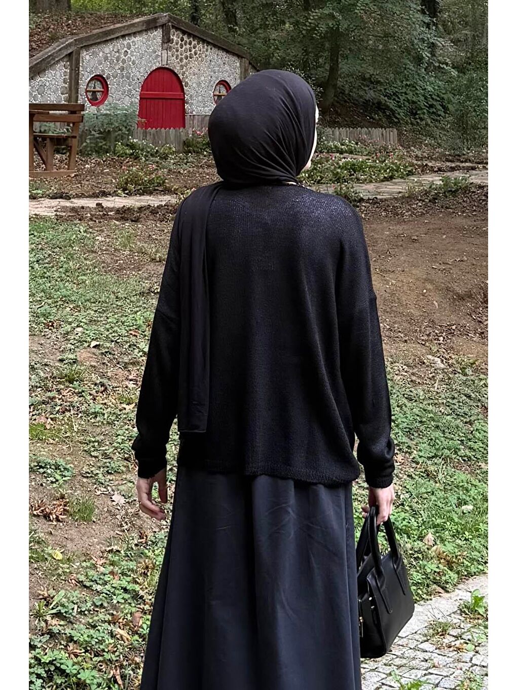 Kayık Yaka Triko Kazak Siyah-3