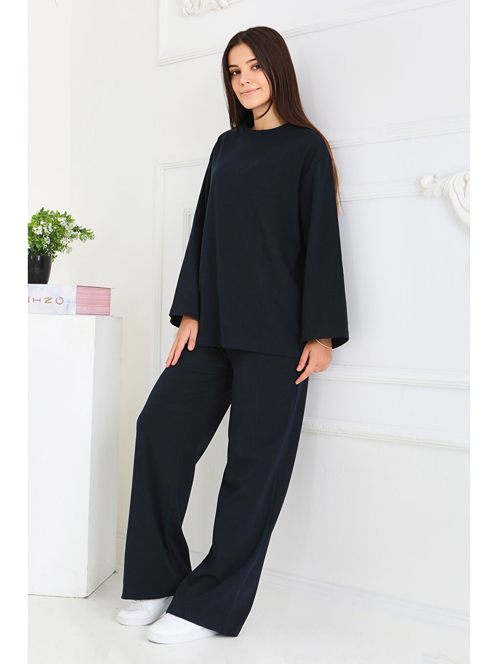 Geniş Paçalı İki İplik Eşofman Takımı Lacivert - 27717-LACIVERT-2