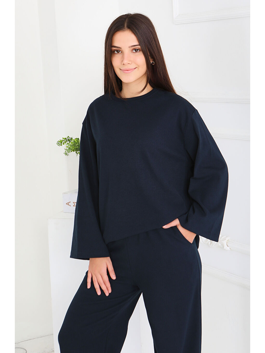 Geniş Paçalı İki İplik Eşofman Takımı Lacivert - 27717-LACIVERT-3