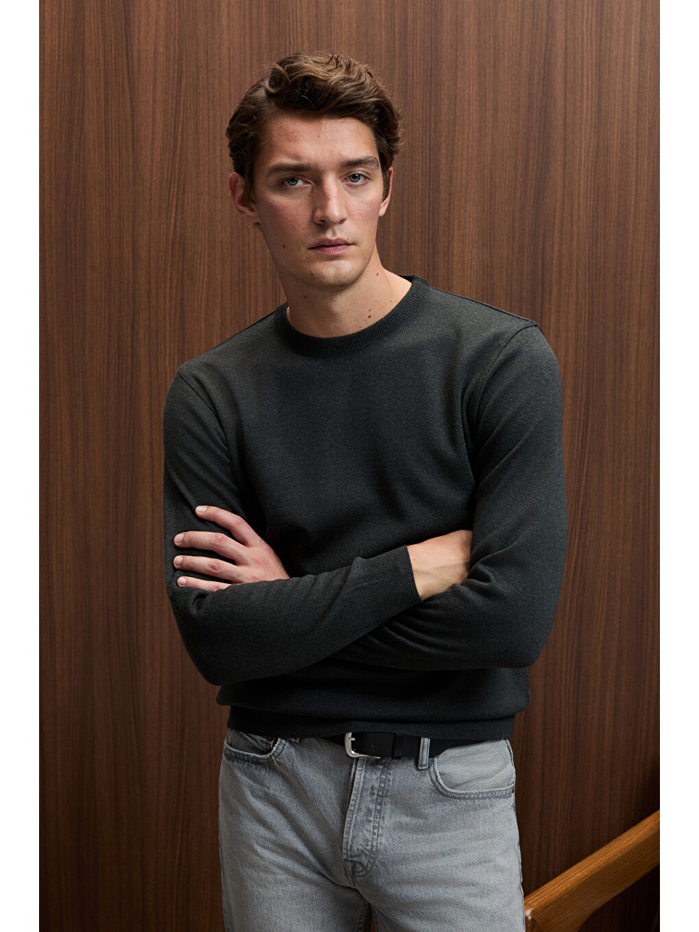 Varex Erkek Yuvarlak Yaka Basic Slim Fit Triko Antrasit Kazak-4