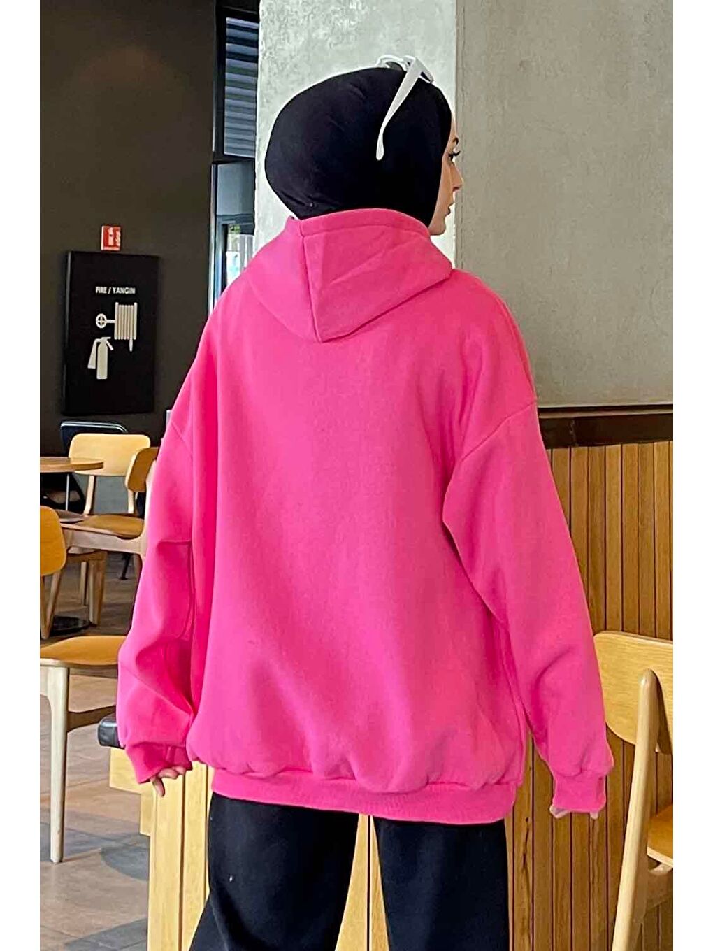 Kapüşonlu Salaş Sweatshirt Fuşya-2