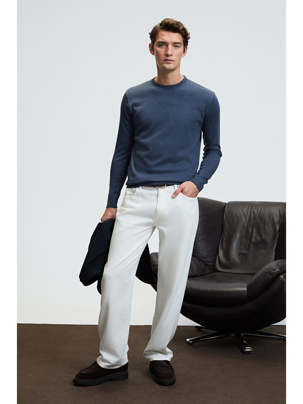 Varex Erkek Yuvarlak Yaka Basic Slim Fit Triko Mavi Kazak-5