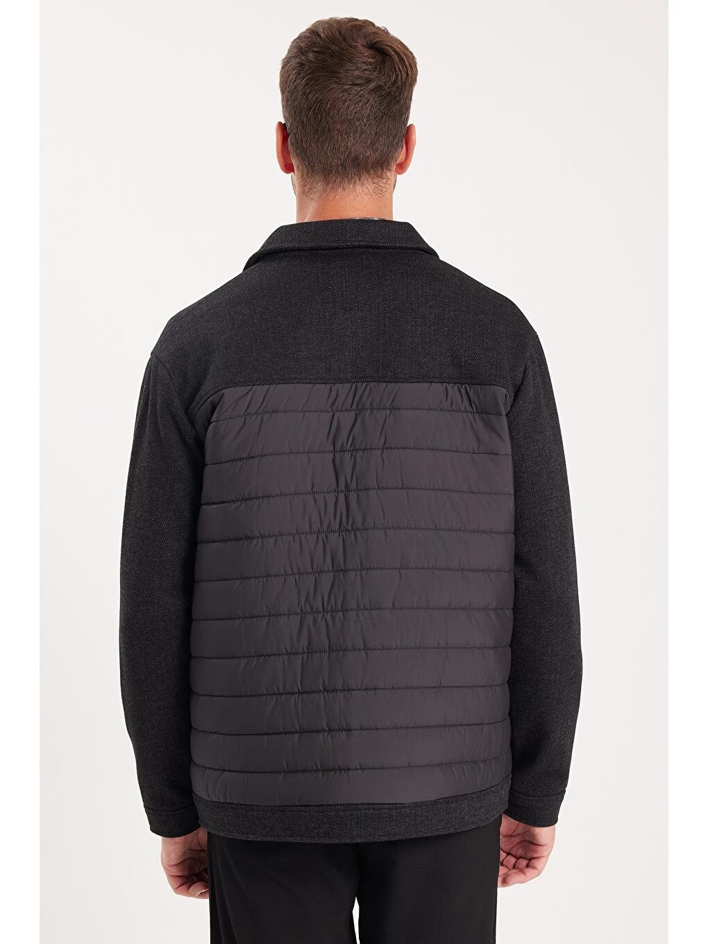 Erkek Relax Fit Rahat Kesim Çıt Çıt Düğmeli Kapitone Kapaklı Çift Cep Sıcak Tutan Siyah Kaşe Mont-6