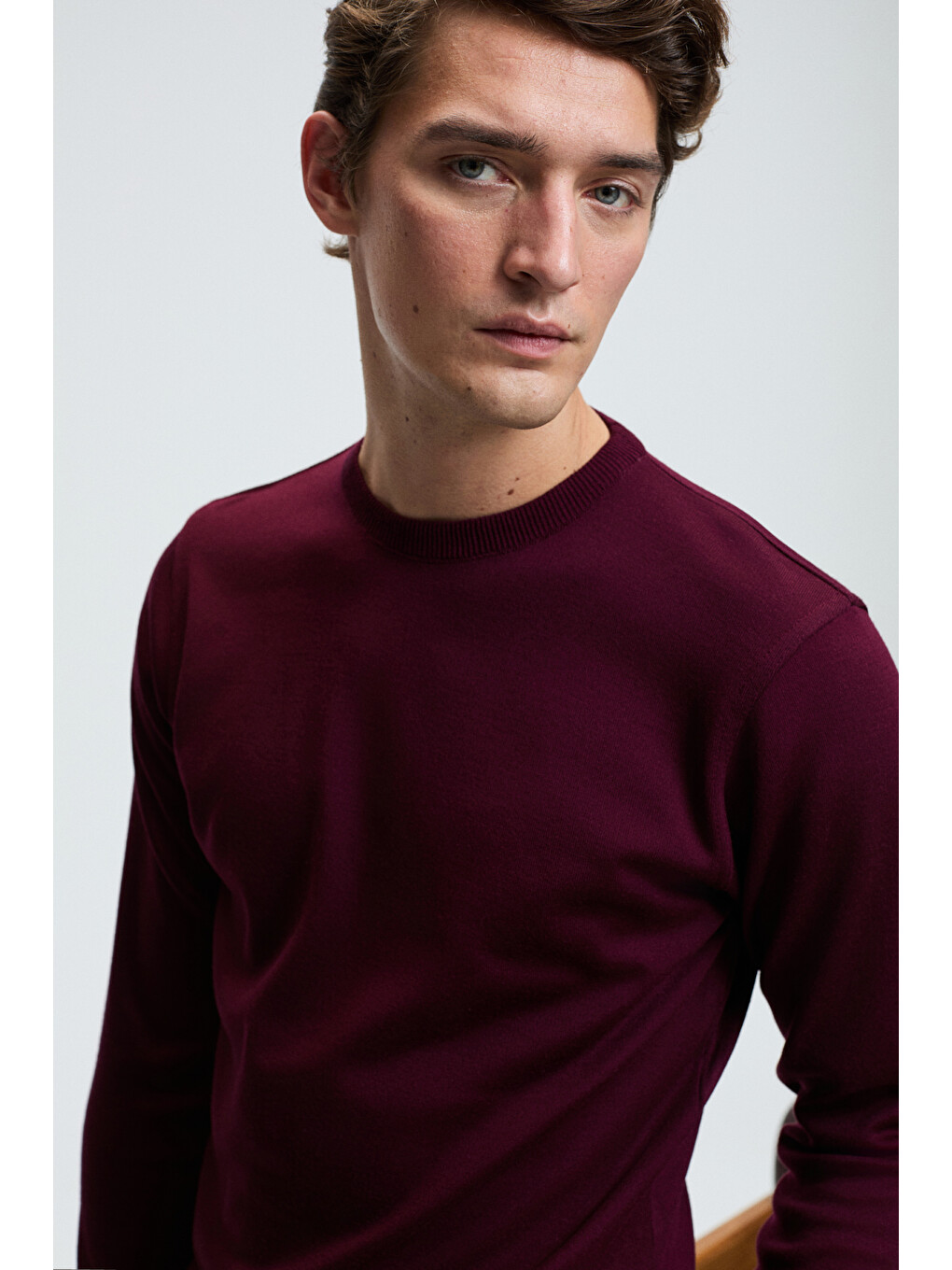 Varex Erkek Yuvarlak Yaka Basic Slim Fit Triko Bordo Kazak-5