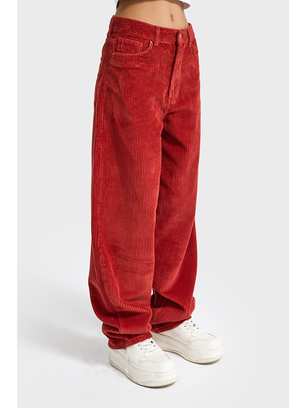 Turuncu Kadın Coral Cindy 26w5-104 Skater Fit Bol Kesim Kalın Fitilli Velvet Kadife Kumaş Pantolon