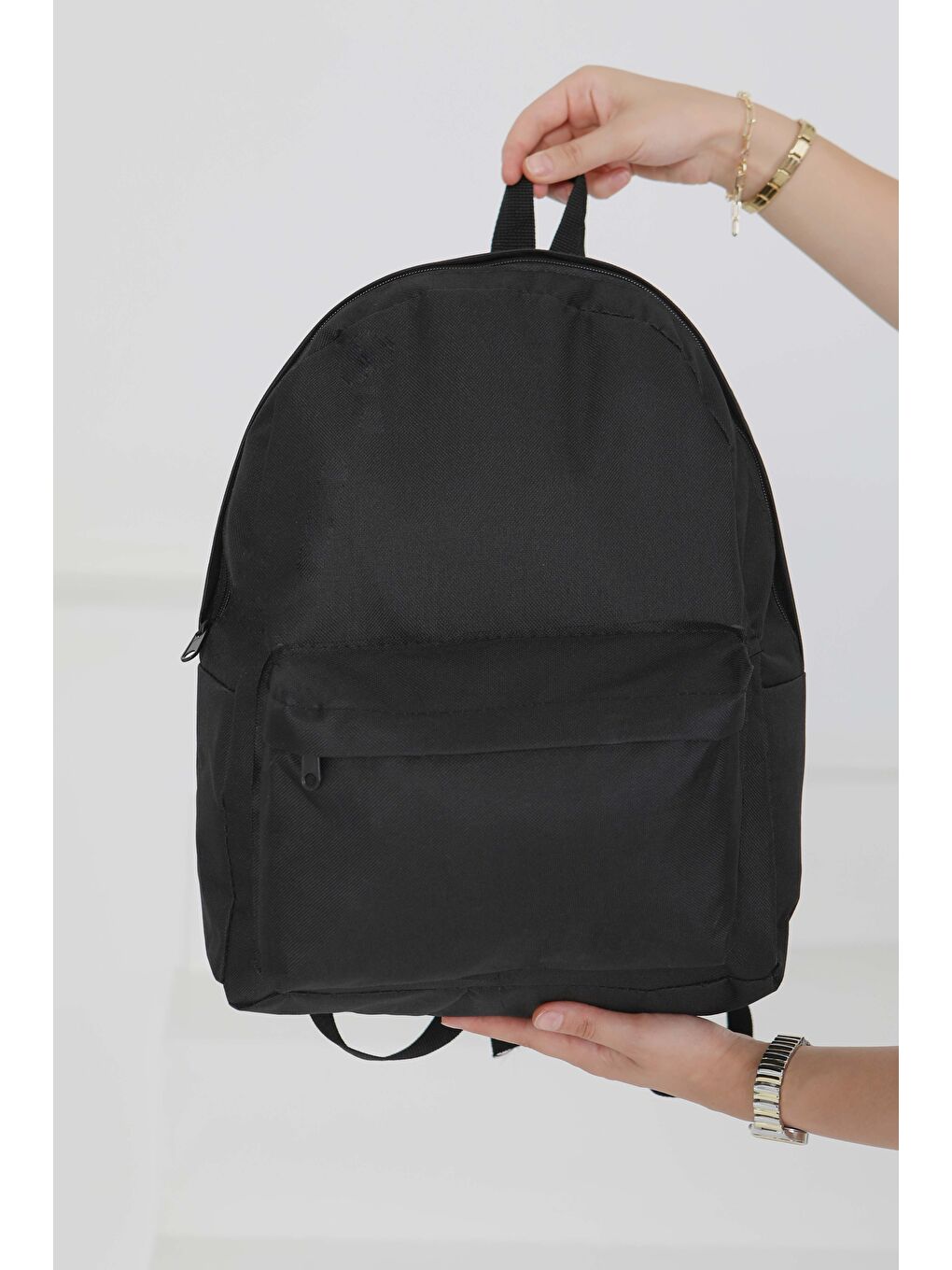 Kadın Siyah Cepli Sırt Çantası - 27488-2