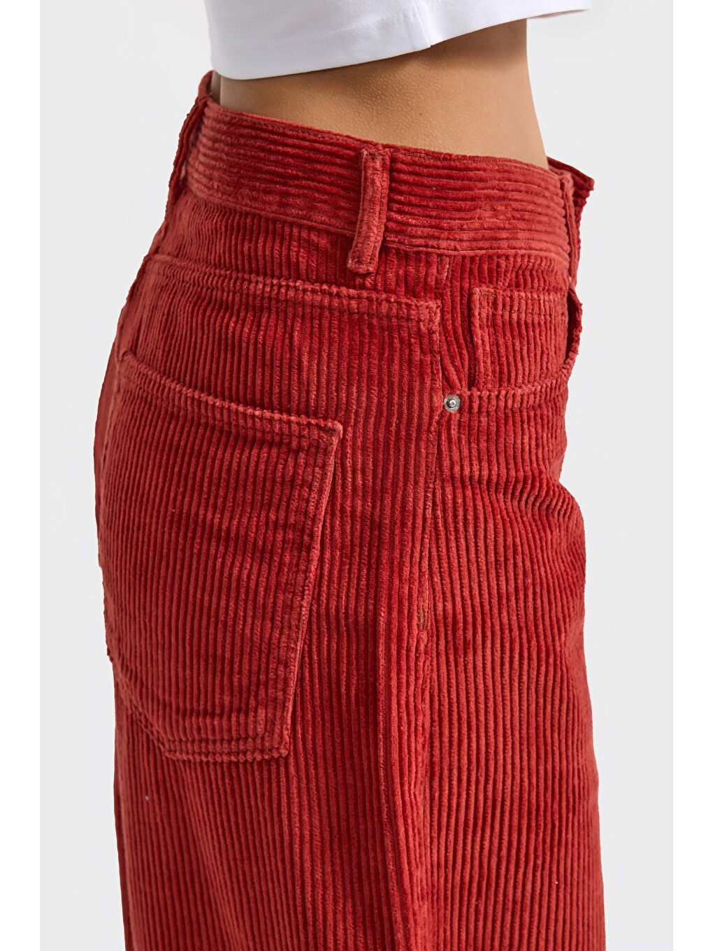 Turuncu Kadın Coral Cindy 26w5-104 Skater Fit Bol Kesim Kalın Fitilli Velvet Kadife Kumaş Pantolon-2