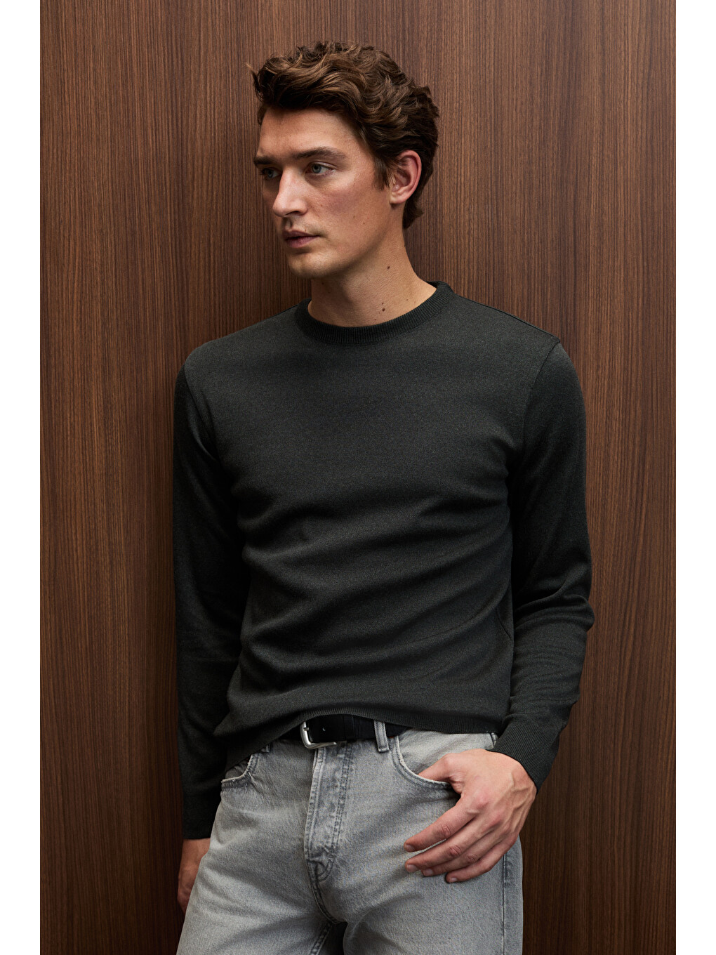 Varex Erkek Yuvarlak Yaka Basic Slim Fit Triko Antrasit Kazak-5