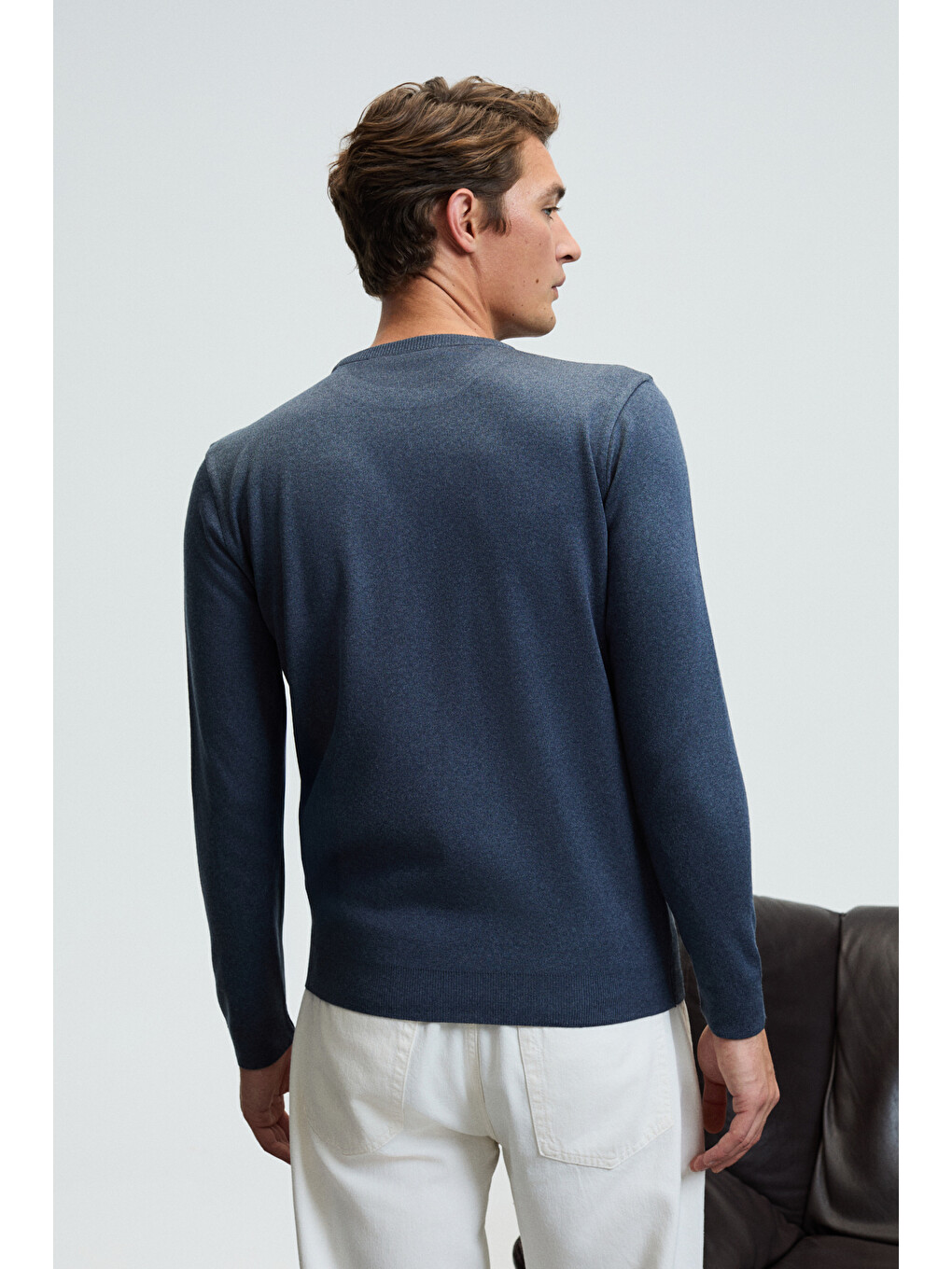 Varex Erkek Yuvarlak Yaka Basic Slim Fit Triko Mavi Kazak-6