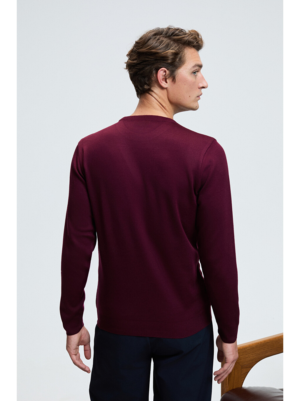 Varex Erkek Yuvarlak Yaka Basic Slim Fit Triko Bordo Kazak-7