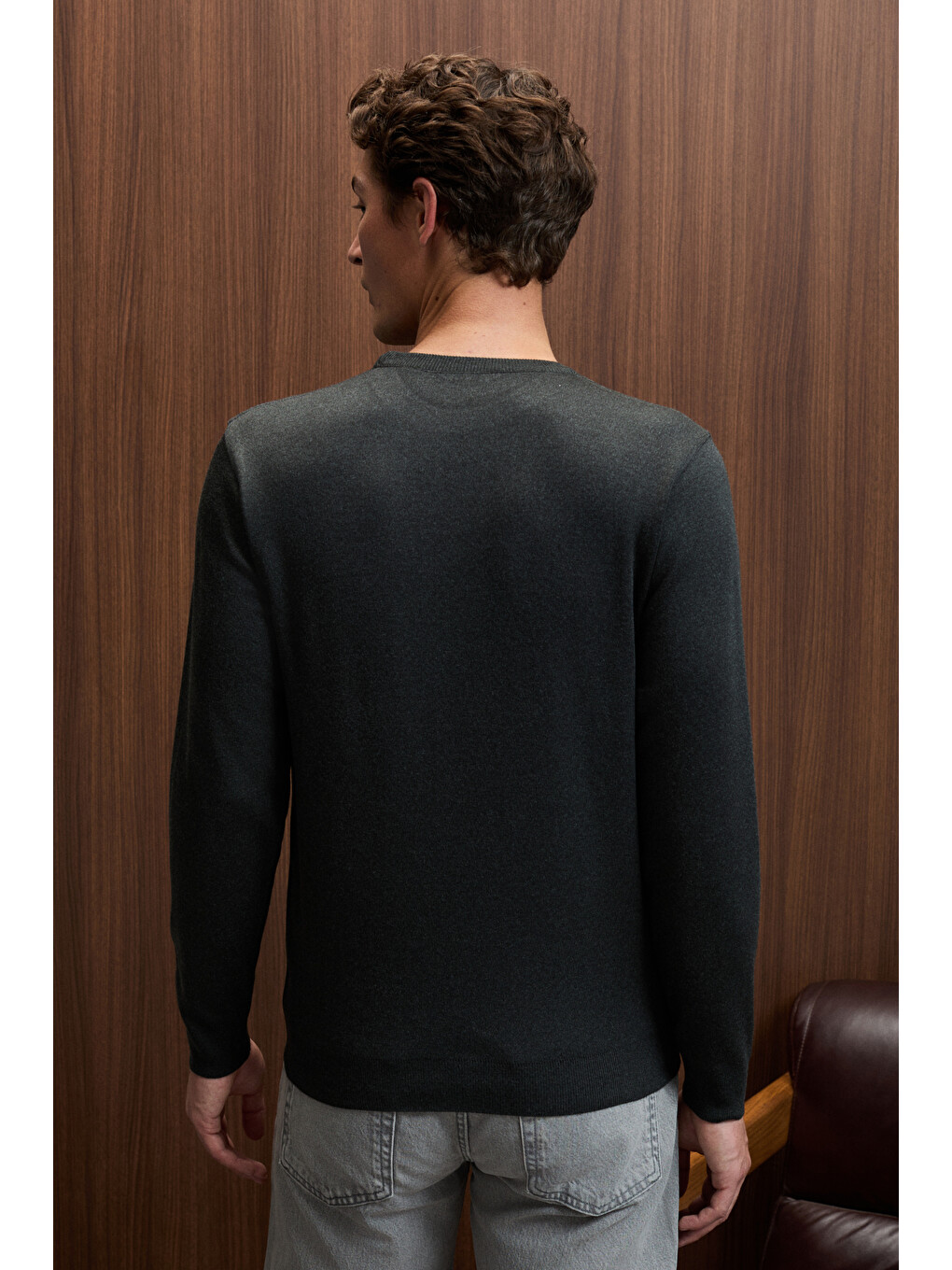 Varex Erkek Yuvarlak Yaka Basic Slim Fit Triko Antrasit Kazak-6
