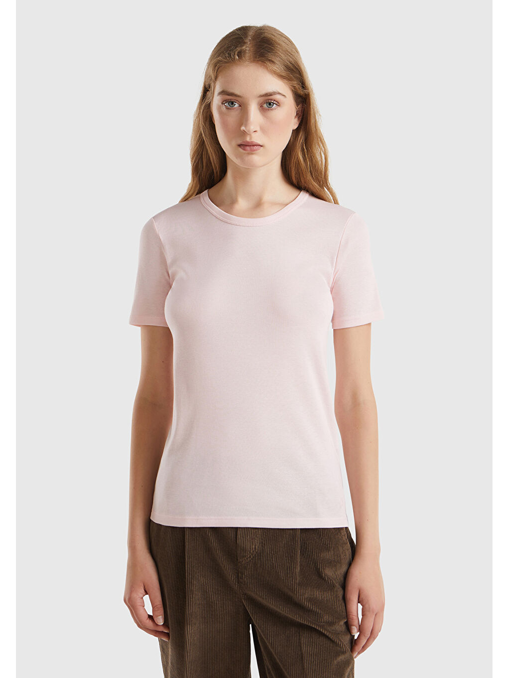 United Colors Of Benetton Kadın Toz Pembe  100 Pamuk Basic Kısa Kollu Bisiklet Yaka T Shirt