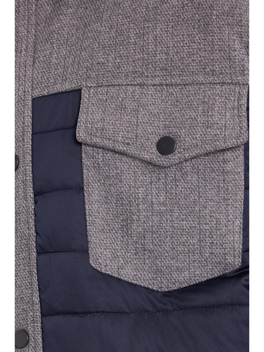 Erkek Relax Fit Rahat Kesim Çıt Çıt Düğmeli Kapitone Kapaklı Çift Cep Sıcak Tutan Lacivert Kaşe Mont-5