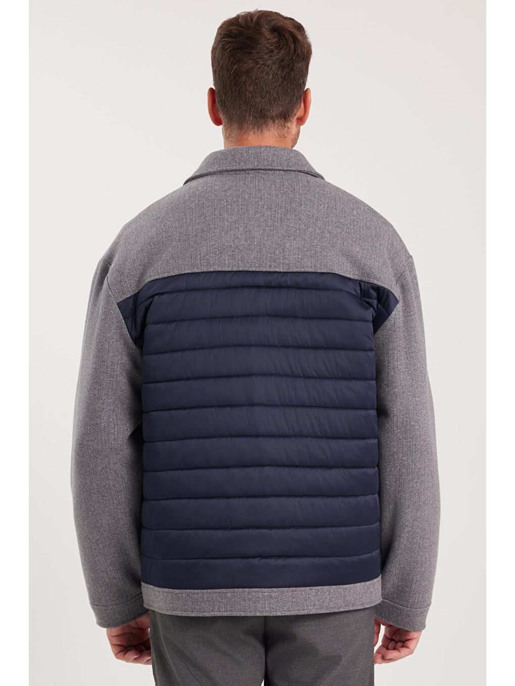 Erkek Relax Fit Rahat Kesim Çıt Çıt Düğmeli Kapitone Kapaklı Çift Cep Sıcak Tutan Lacivert Kaşe Mont-6