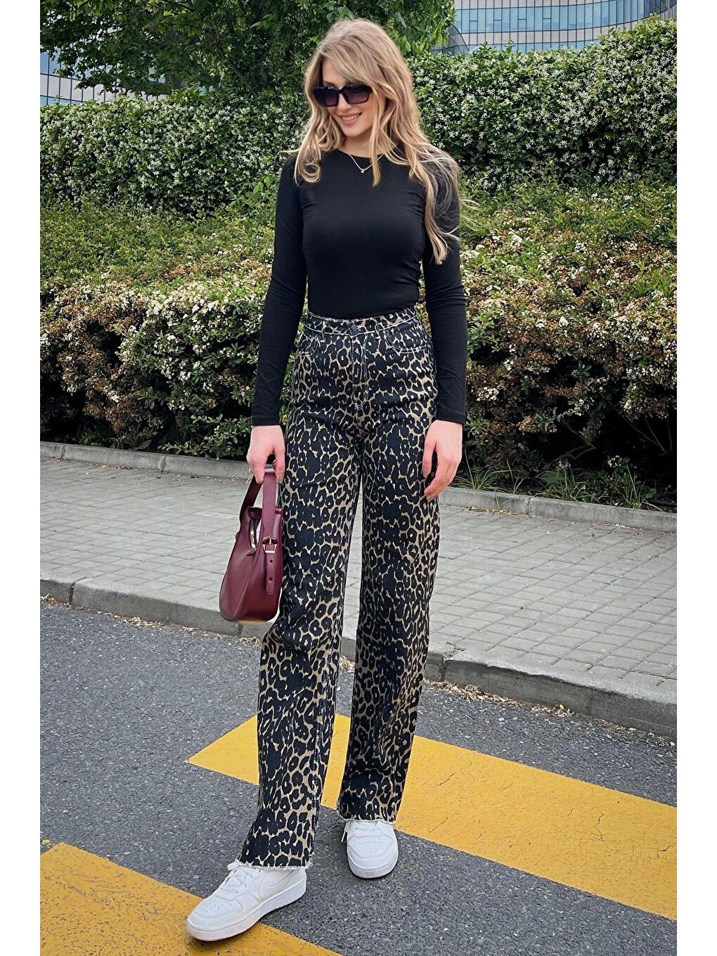 Madmext Siyah Leopar Palazzo Kadın Jean Pantolon MG2063