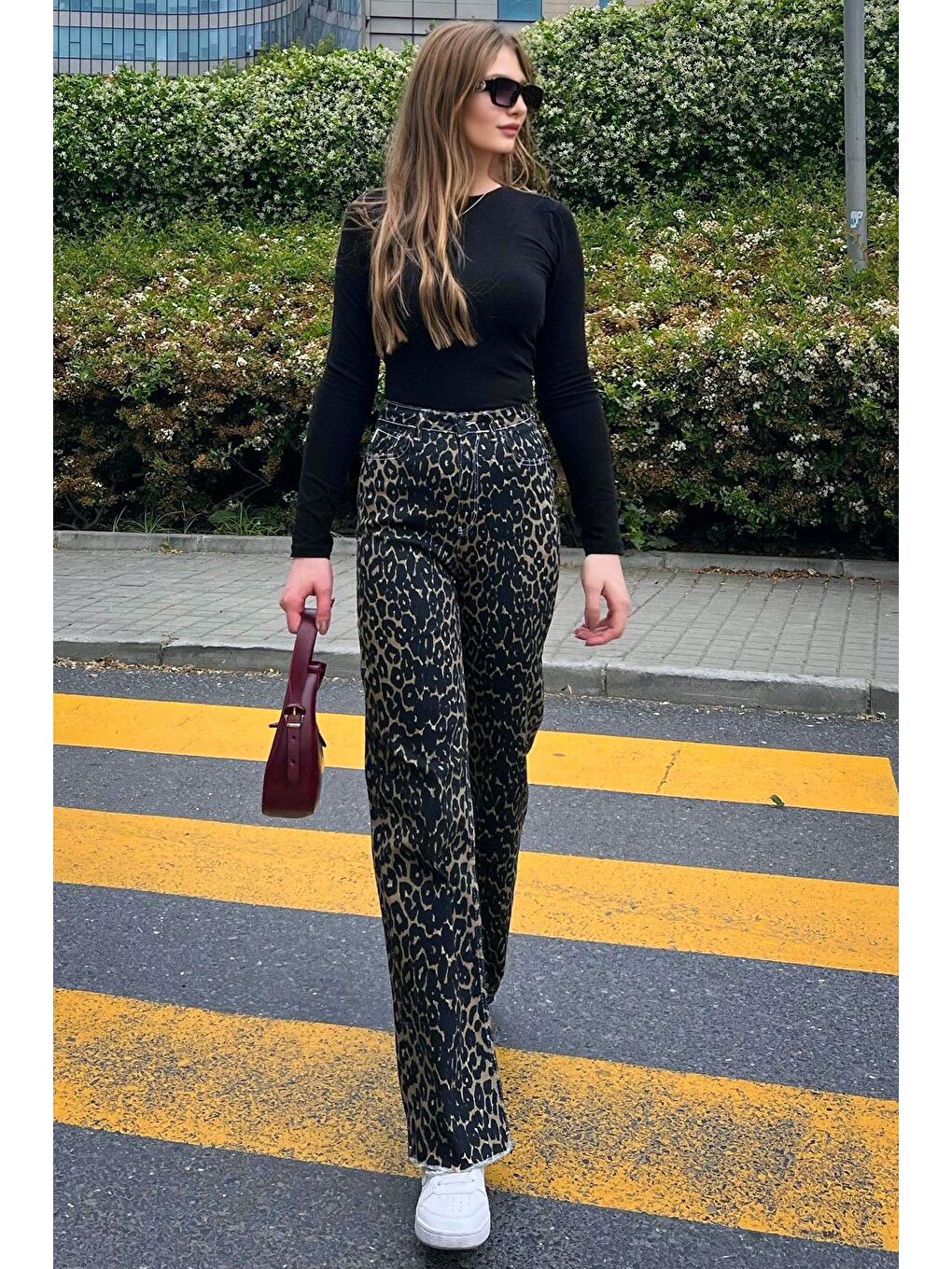 Madmext Siyah Leopar Palazzo Kadın Jean Pantolon MG2063 - 1