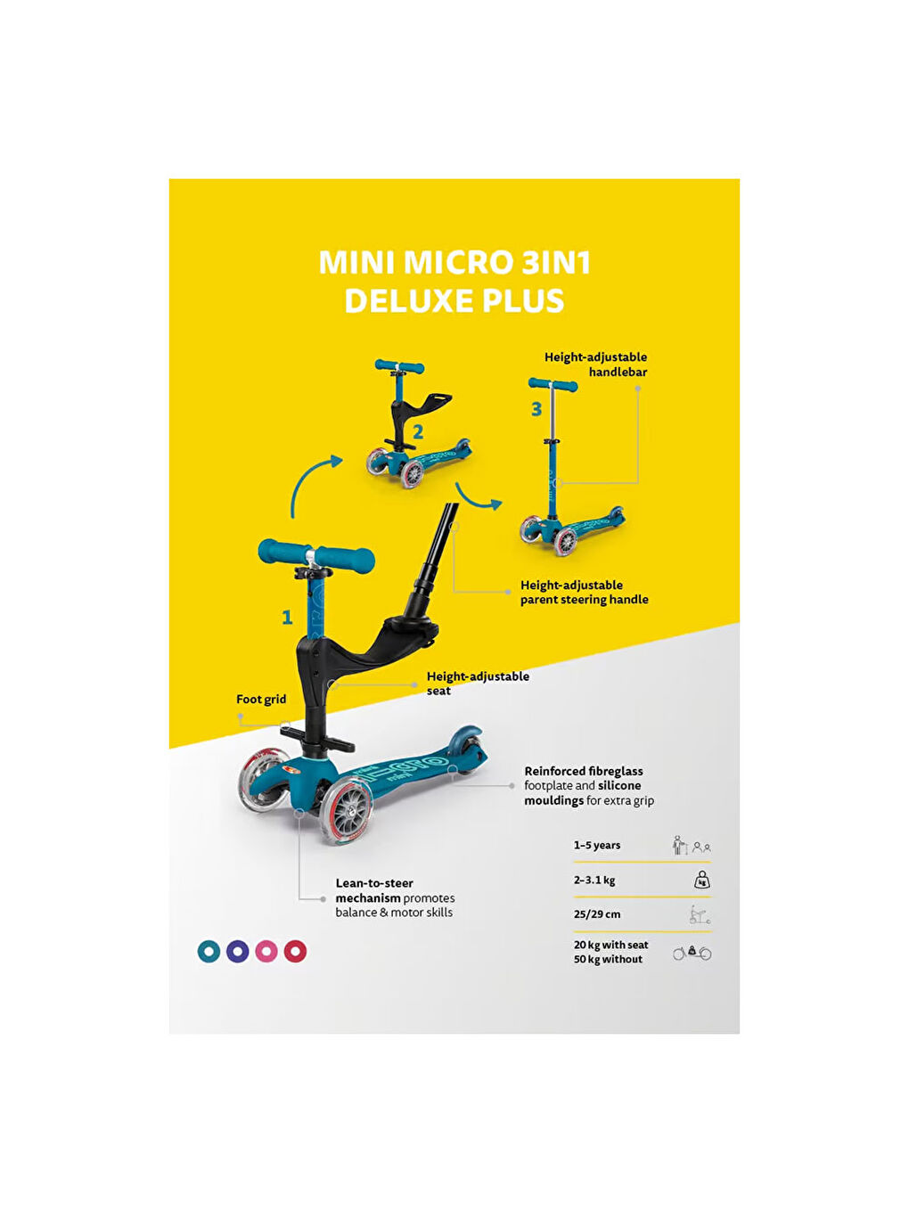 Micro Scooter Renksiz Mini 3in1 Deluxe Plus Led Blue MCR.MMD145 - 4