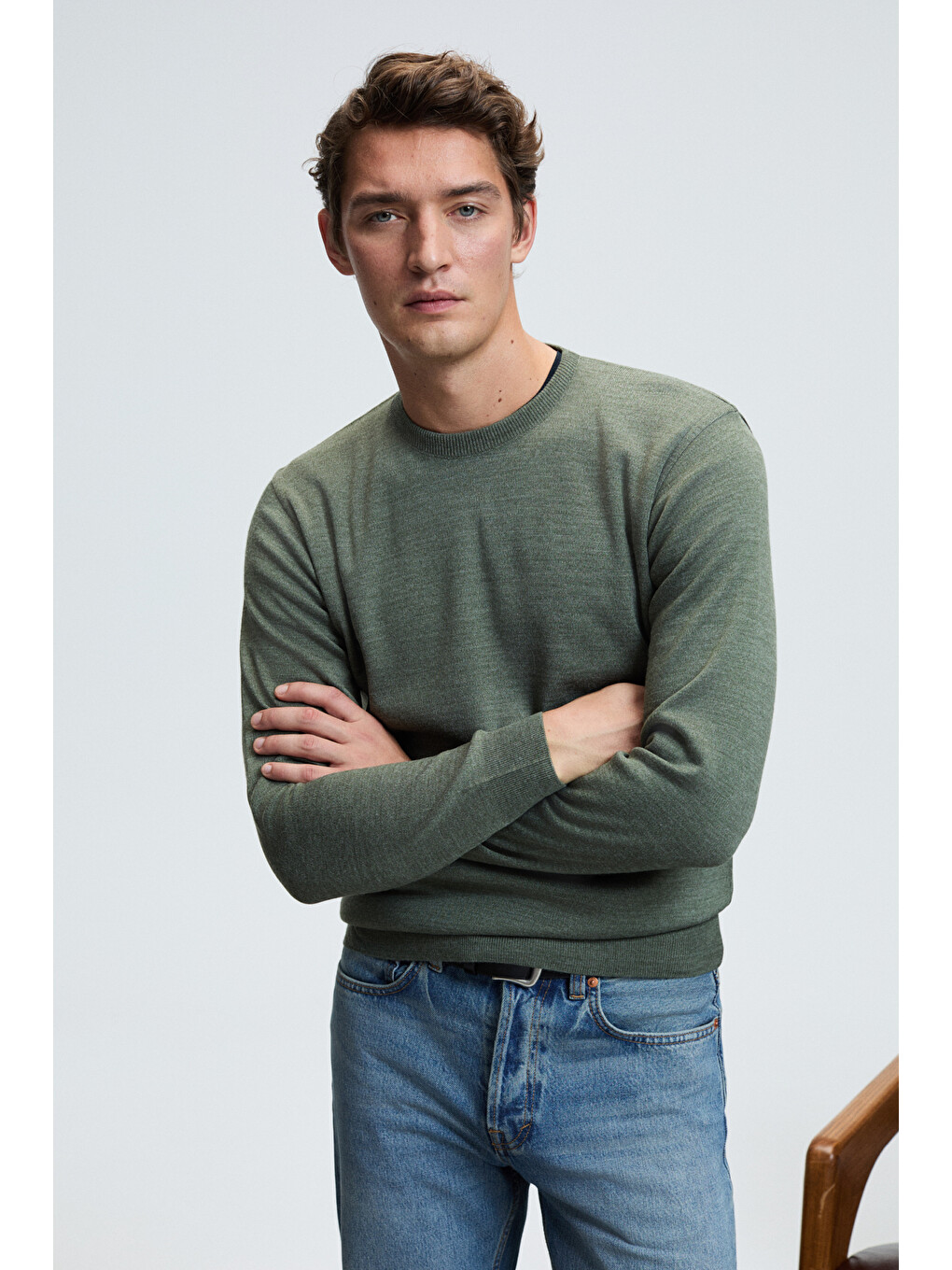 Varex Erkek Yuvarlak Yaka Basic Slim Fit Triko Haki Kazak-1