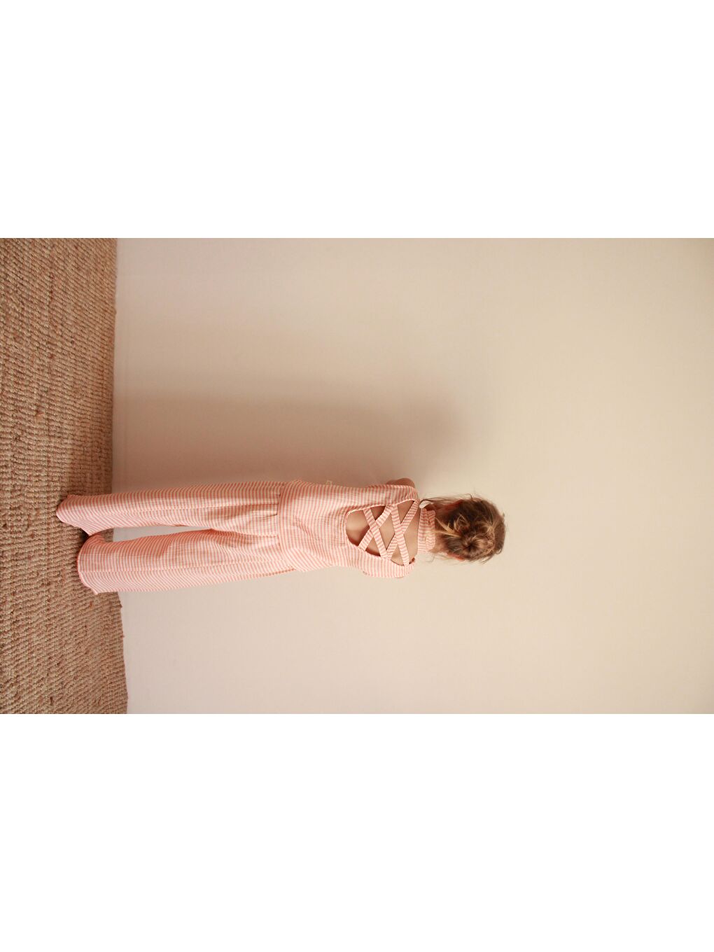 Fularlı Turuncu Çizgili Çapraz Şerit Detaylı Müslin Takım-4