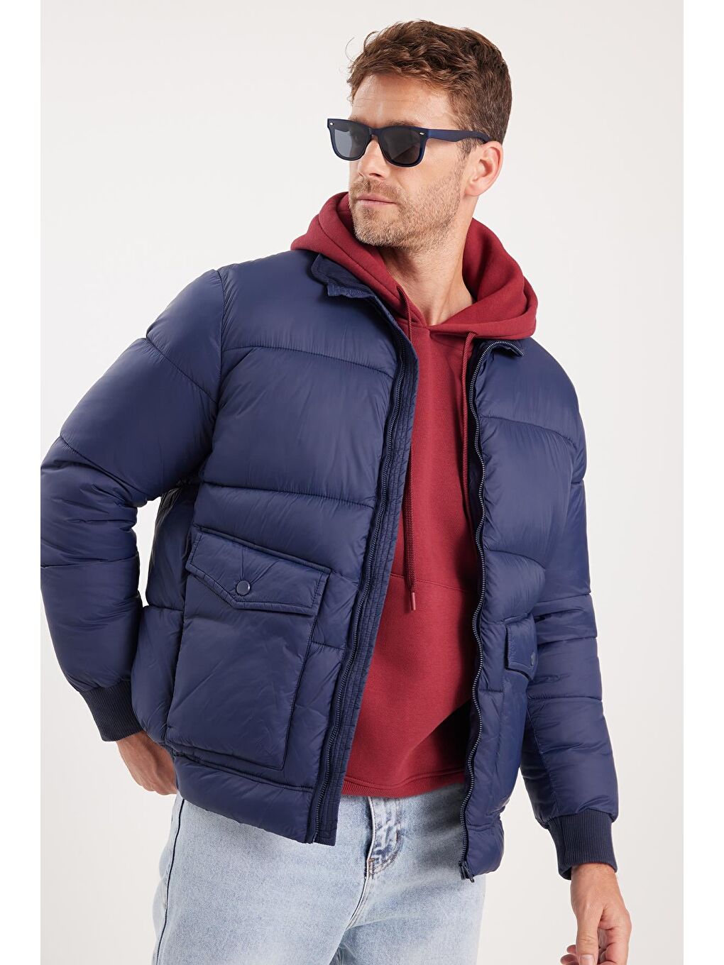 Erkek Regular Fit Klasik Kesim Çift Cepli Lastikli Sıcak Tutan Dik Yaka Lacivert Mont-1