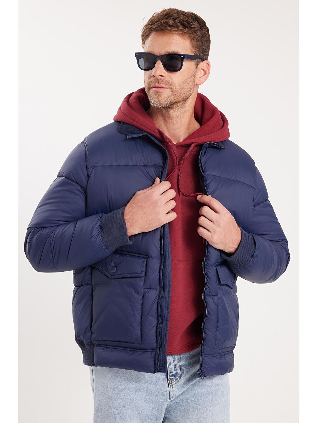 Erkek Regular Fit Klasik Kesim Çift Cepli Lastikli Sıcak Tutan Dik Yaka Lacivert Mont-4