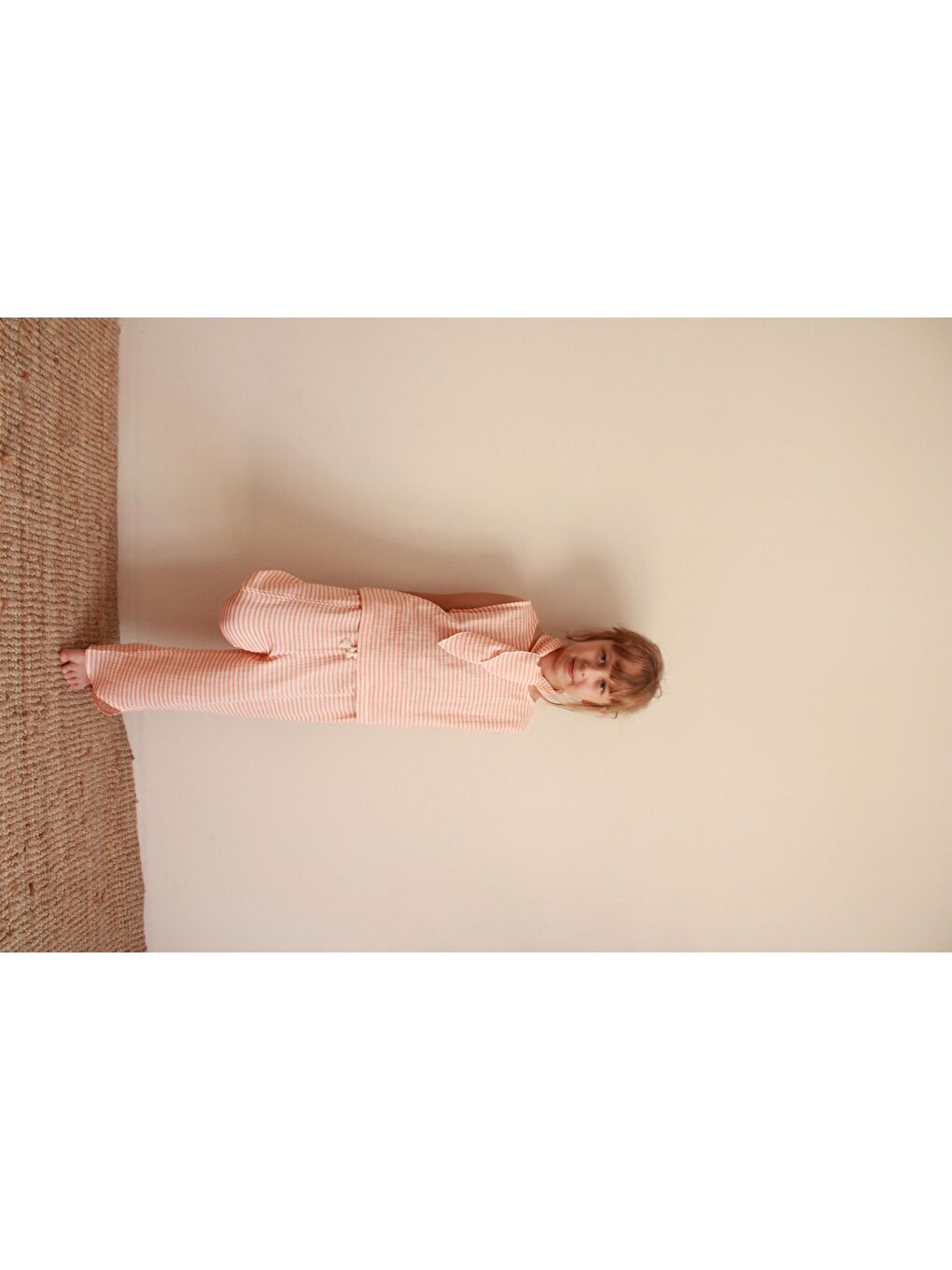 Fularlı Turuncu Çizgili Çapraz Şerit Detaylı Müslin Takım-6