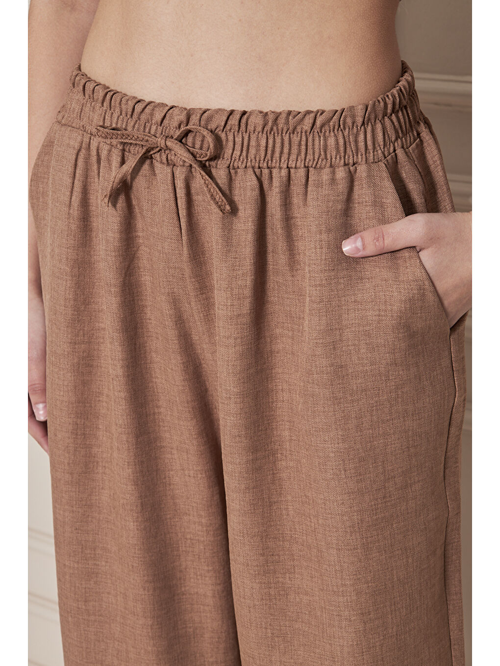 Kahverengi Kadın Trend Yüksek Bel Lastikli S.Kahve Bol Pantolon-3