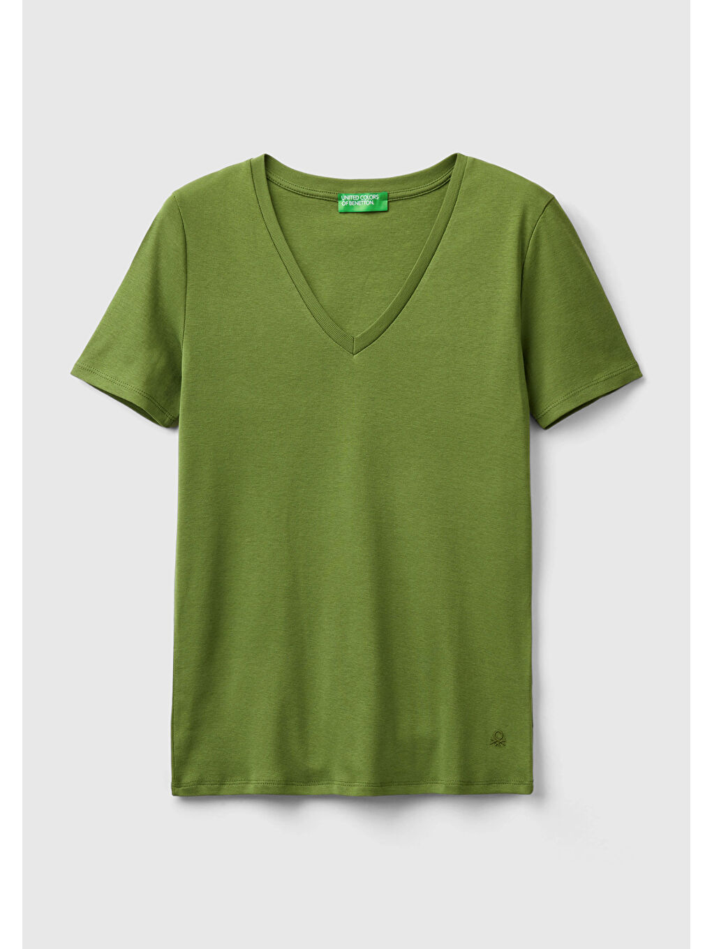 United Colors Of Benetton Kadın Soluk Yeşil %100 Pamuk V Yaka Basic T-Shirt - 1