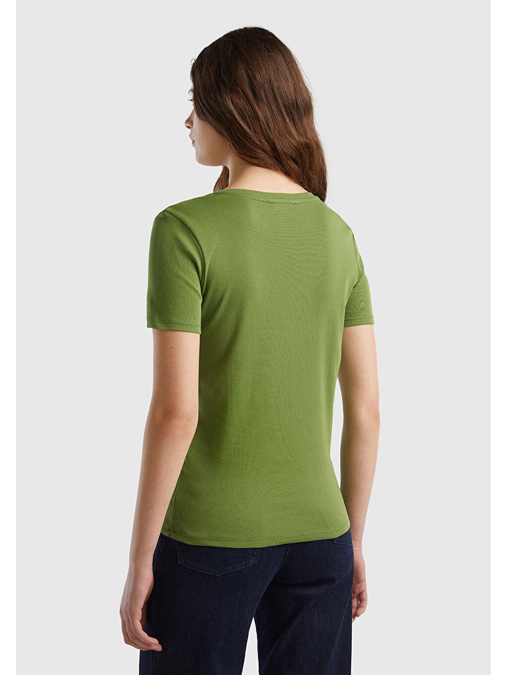 United Colors Of Benetton Kadın Soluk Yeşil %100 Pamuk V Yaka Basic T-Shirt - 2