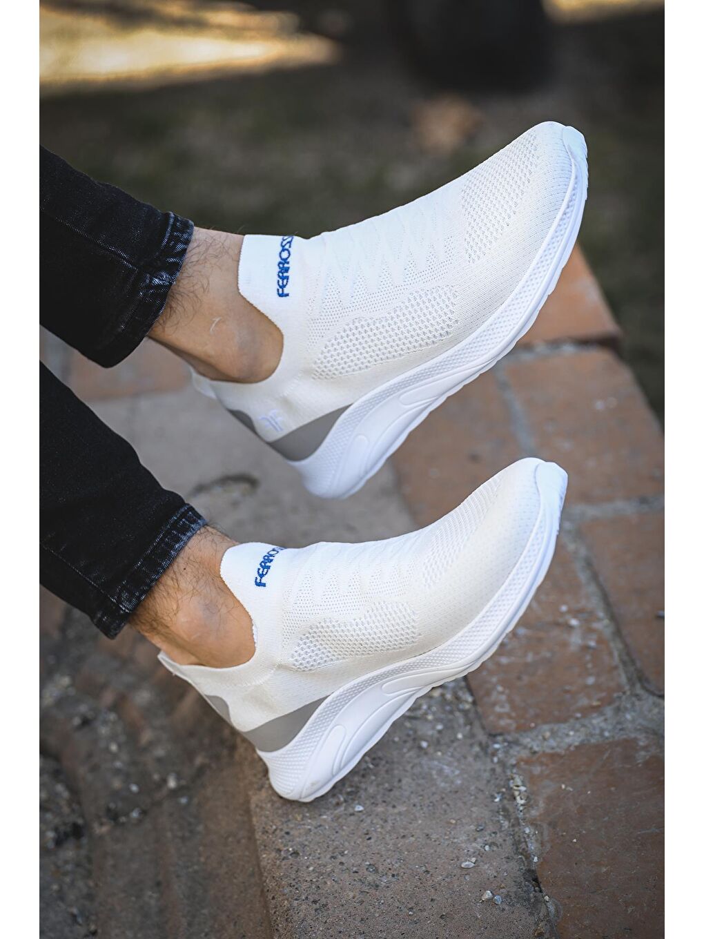 Beyaz Slip On Nefes Alan Kalın Taban Erkek Sneaker-2