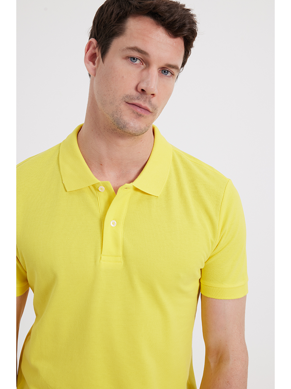 Erkek Slim Fit Dar Kesim %100 Pamuk Sarı Polo Yaka Tişört-1