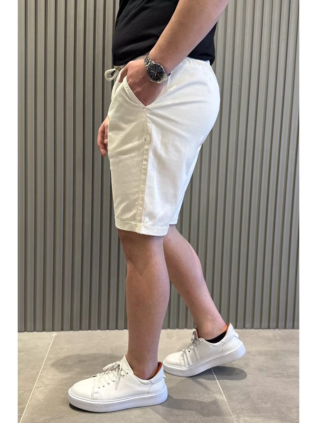 Ekru Duble Paça Erkek Şort-1