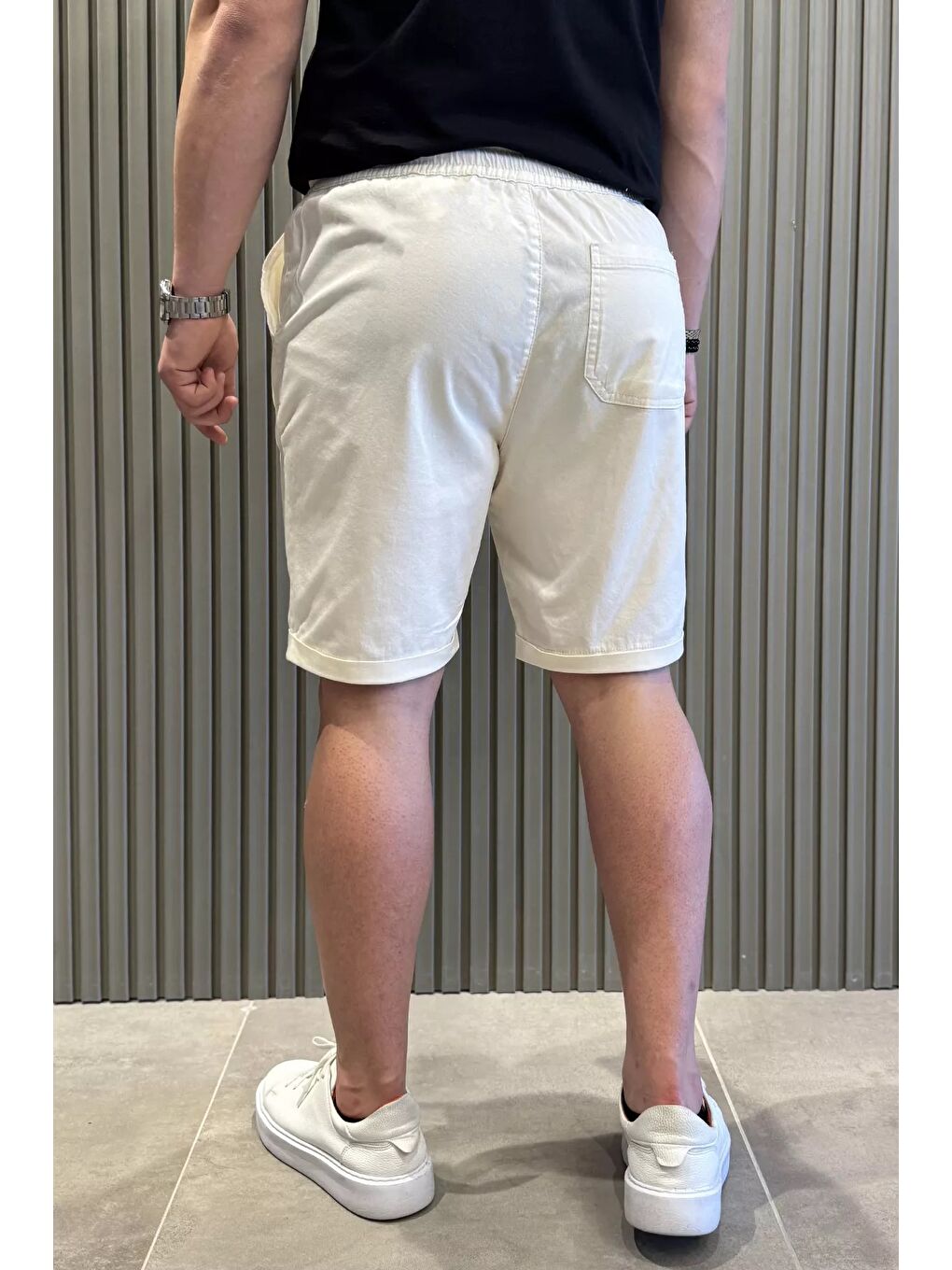 Ekru Duble Paça Erkek Şort-2