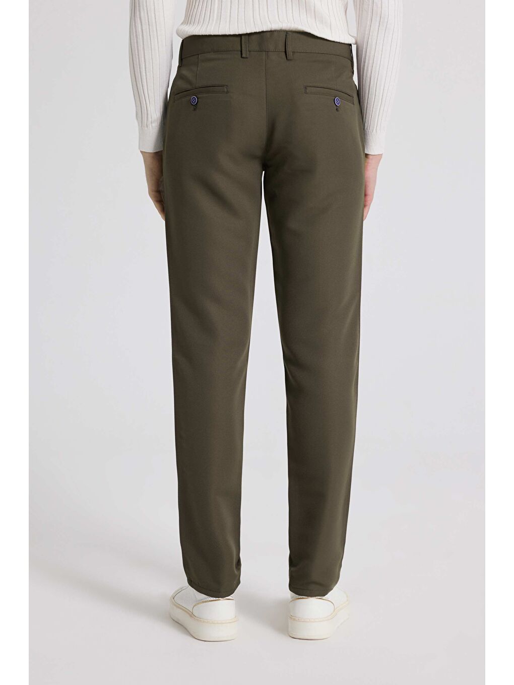 Slim Fit Haki Armürlü Yandan Cepli Pamuklu Chino Pantolon-2