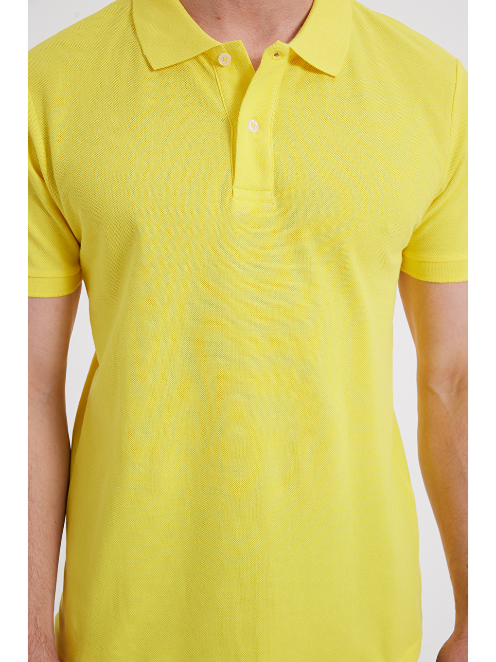 Erkek Slim Fit Dar Kesim %100 Pamuk Sarı Polo Yaka Tişört-3