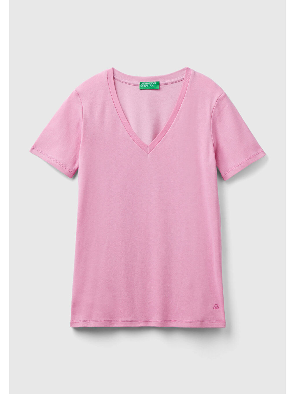 United Colors Of Benetton Kadın Açık Pembe %100 Pamuk V Yaka Basic T-Shirt - 1