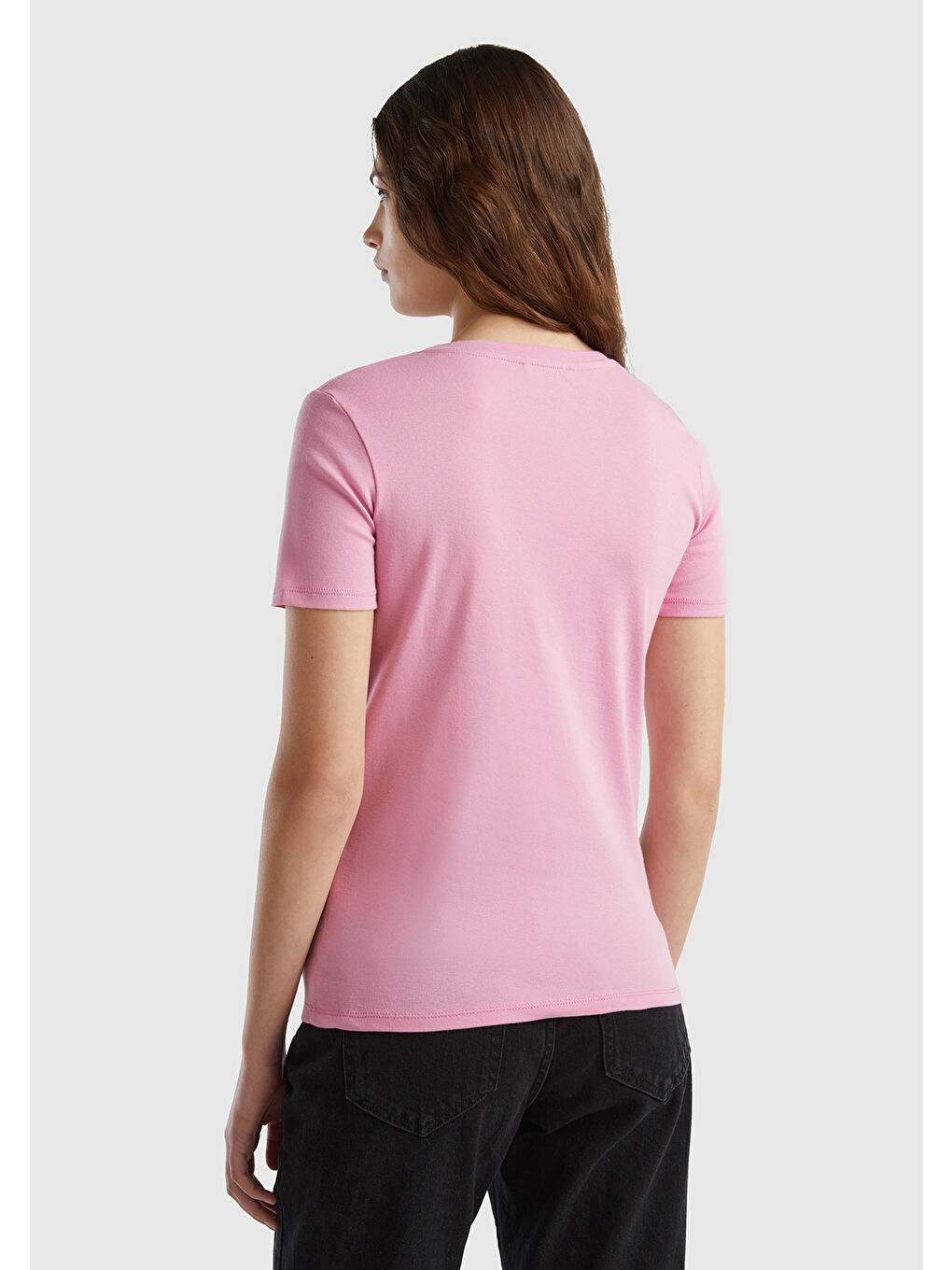 United Colors Of Benetton Kadın Açık Pembe %100 Pamuk V Yaka Basic T-Shirt - 2