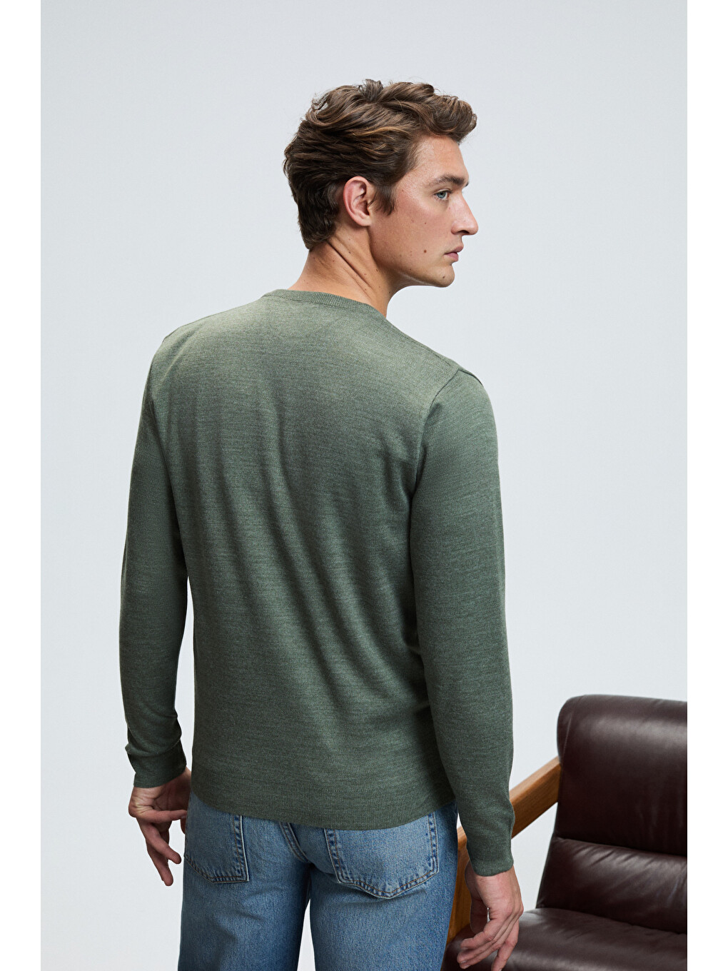 Varex Erkek Yuvarlak Yaka Basic Slim Fit Triko Haki Kazak-5