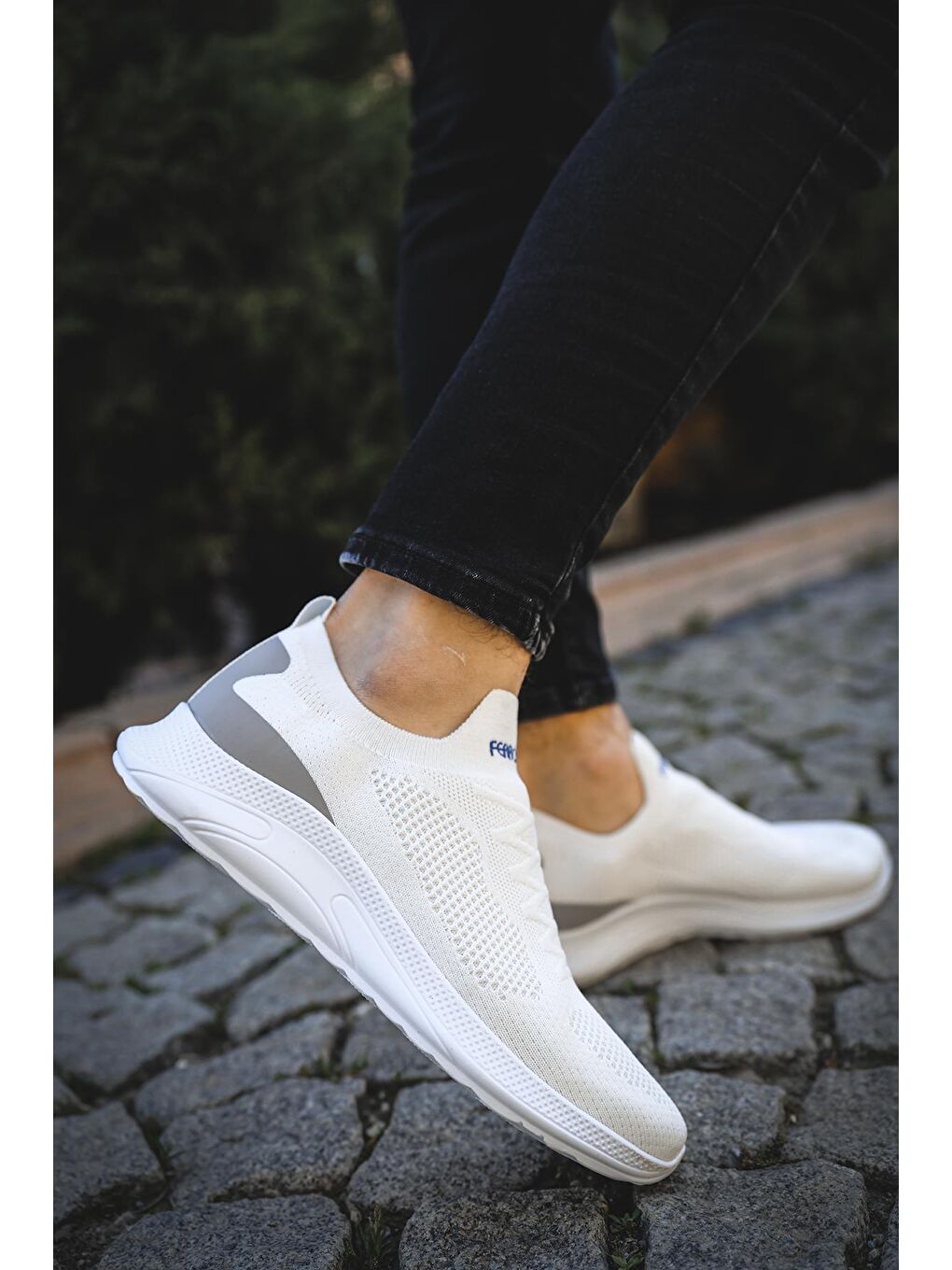 Beyaz Slip On Nefes Alan Kalın Taban Erkek Sneaker-4