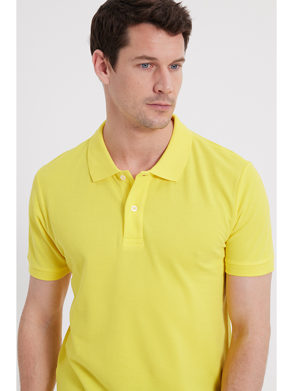 Erkek Slim Fit Dar Kesim %100 Pamuk Sarı Polo Yaka Tişört-5
