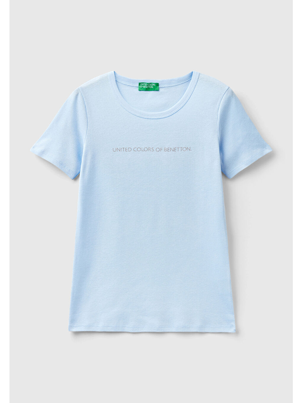 United Colors Of Benetton Kadın Açık Mavi  100 Pamuk Benetton Yazılı Basic T Shirt - 1