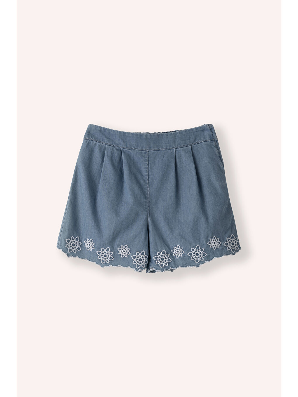 Kız Çocuk Nakış Detaylı Denim Şort Mavi