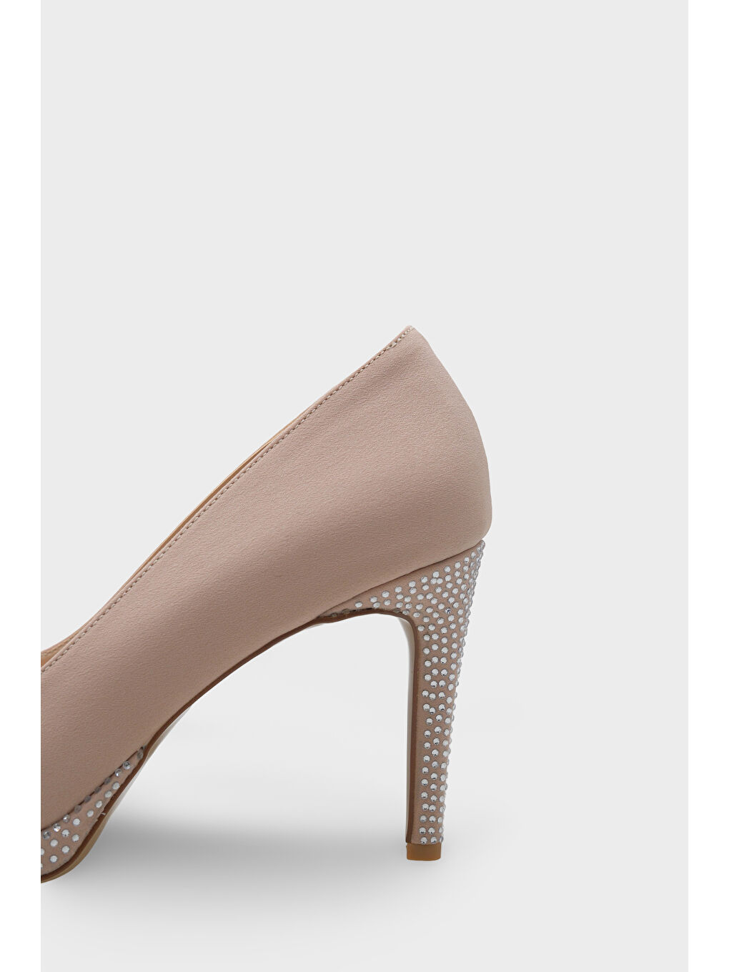 Bej Karine Taşlı Platform Yüksek Topuklu Saten Abiye Ayakkabı-2