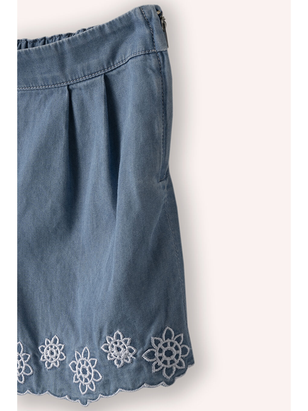 Kız Çocuk Nakış Detaylı Denim Şort Mavi-1