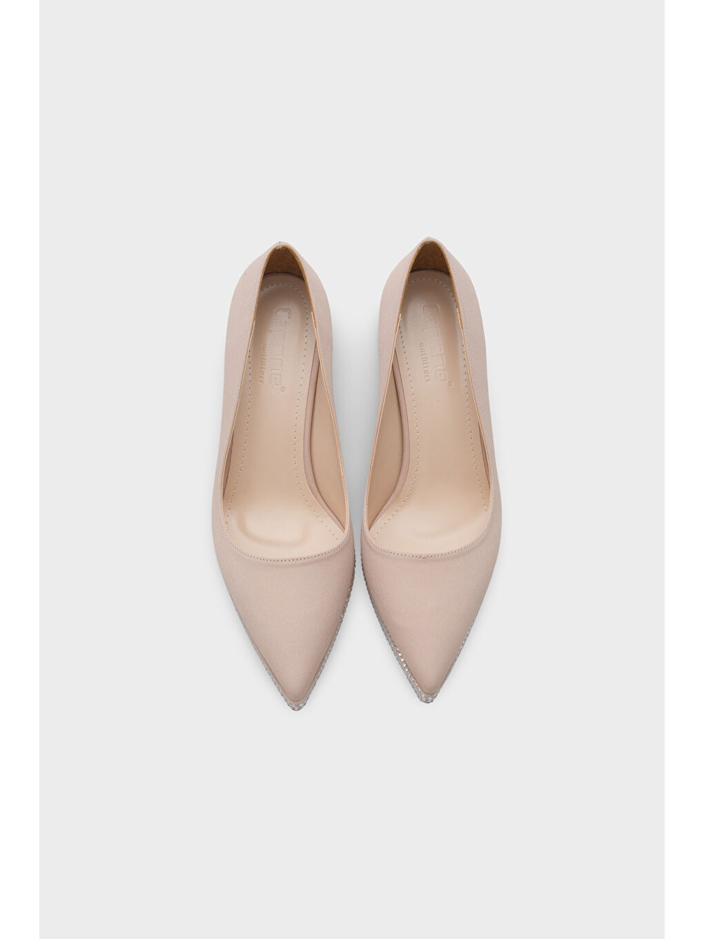 Bej Karine Taşlı Platform Yüksek Topuklu Saten Abiye Ayakkabı-5